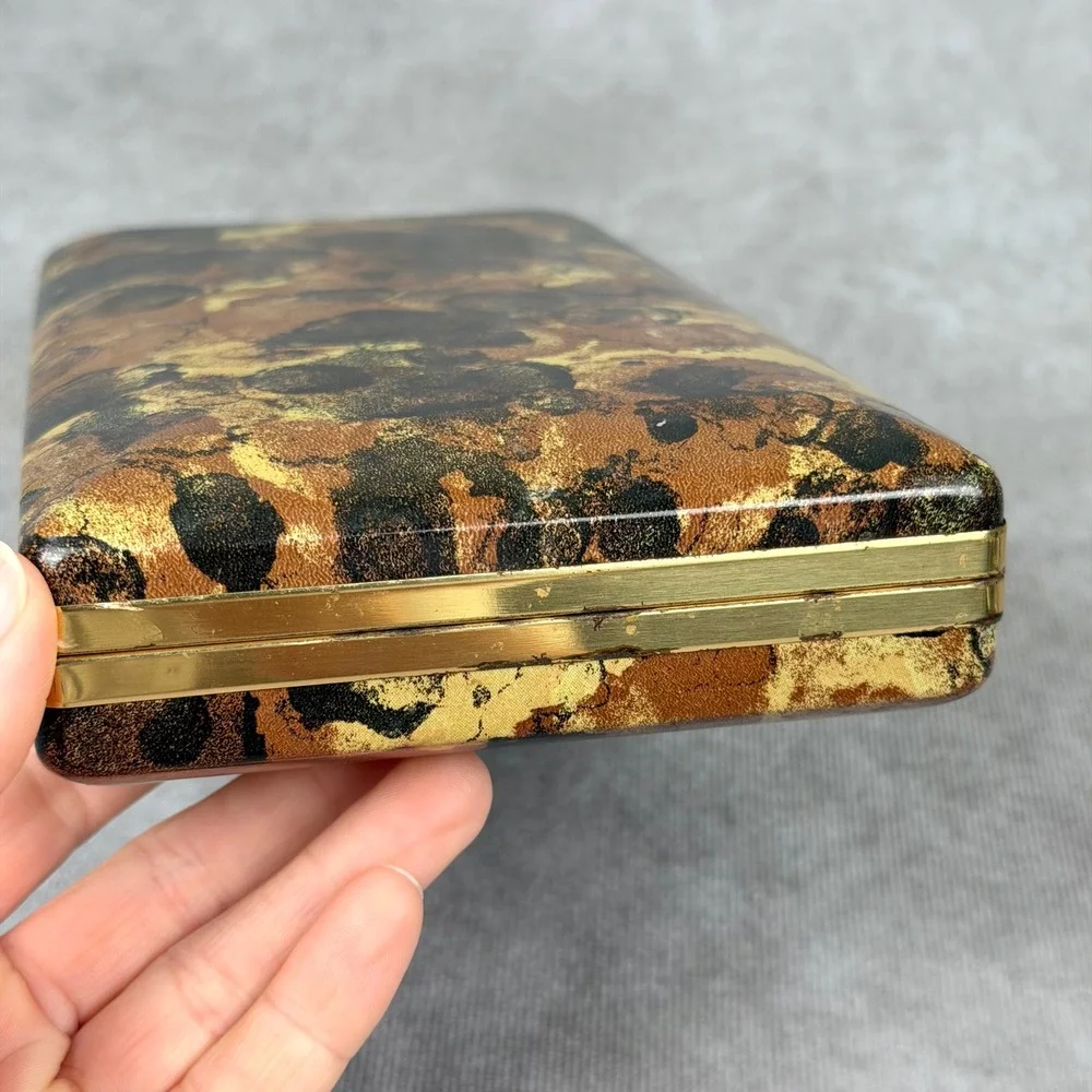 Vintage Mele Jewelry Box Abstract Tortoise Shell Print Gold Tone Travel Case